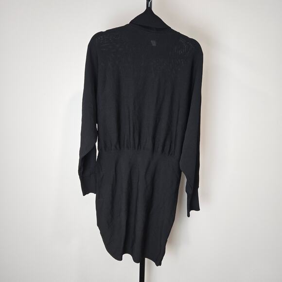Lovers and Friend Black Long Sleeve Knit Dress Turtle Funnel Neck Slit Ruched L - Picture 5 of 7